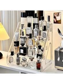 Caja de almacenamiento de perfumes de acrílico multicapa de 27 pulgadas de altura - Organizador transparente de maquillaje y cuidado de la piel de varios niveles, estante de exhibición compacto para el tocador, adecuado para el tocador, sin necesidad de energía, capacidad de 3.2 pies cúbicos, estantería de almacenamiento de perfumes, diseño de moda, estructura duradera, gabinete de tocador, tocador moderno, diseño ligero, construcción resistente, bandeja de tocador, almacenamiento en el hogar, entusiastas de la belleza - Multicolor - Ver 2