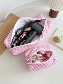 Bow Pattern Pink And Cute Quilted Makeup Bag,Hair Tool Pouch Organizer Bag,Large Capacity Travel Floral Cosmetic Bag Cute Pouch, Makeup Brushes Storage Bag For Women Make Up Bag Makeup Pouch Toiletry Bag Wash Bag Travel Essential Cruise Essentials Vacation Essentials For Men Women - Multicolor - View 1