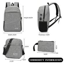 Colección de 3 piezas Mochila reflectante para portátil que brilla en la oscuridad,Conjunto de bolsos neutros y casuales para portátil Conjunto de mochilas unisex - Colección de tres piezas Diseño minimalista y elegante para uso en el tiempo libre Bolso para portátil con puerto USB Mochila reflectante para portátil que brilla en la oscuridad - Gris - Ver 6