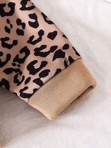Baby Girl Brown Cat Print Sweatshirt And Leopard Print Straight Pants Set, Autumn/Winter