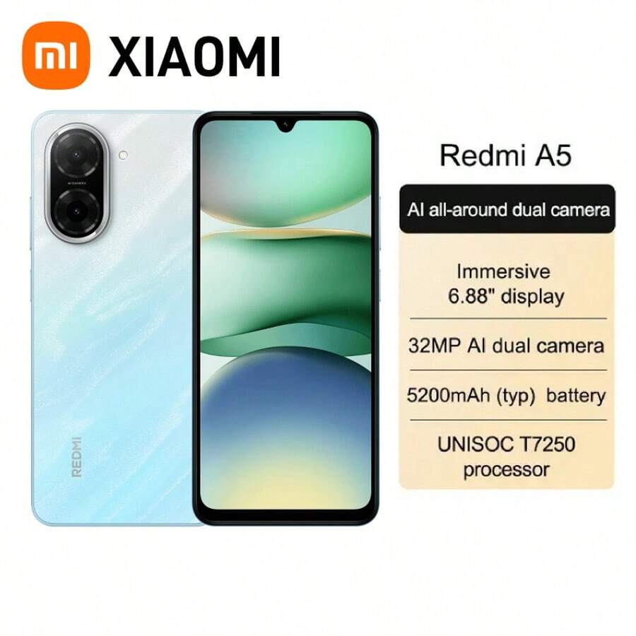 Xiaomi Redmi A5 Smartphone, 6.5-Inch HD+ Display, 5000 MAh Battery, Android 13 Go Edition, Dual SIM (Charger Not Included) - Màu xanh đại dương - Xem 1