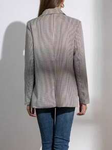 Classic Plaid Women's Regular Fit Long Sleeve Blazer Jacket, Suitable For Everyday Wear Spring - Apricot - View 3