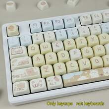 MOA 高度 PBT 机械键盘键帽 - 圆形可爱熊/狗/猫设计，蓝色/粉色/紫色，仅键帽，兼容 MX 开关，6.25U 空格键，耐磨防油，机械键盘 DIY 配件，定制装饰，游戏和办公通用