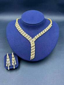 1 Set Women's Luxury Jewelry Set, Teardrop Cubic Zirconia + New Style Rhinestone, Suitable For Evening Gala, Wedding, Party, Daily Wear