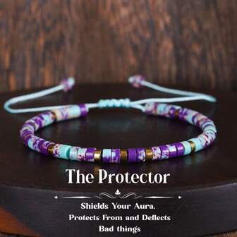 1pc Adjustable Beaded Bracelet, Natural Stone Jewelry Accessory, Women's Daily Wear Protective Braided Bracelet, Suitable As Gift For Family Or Friends