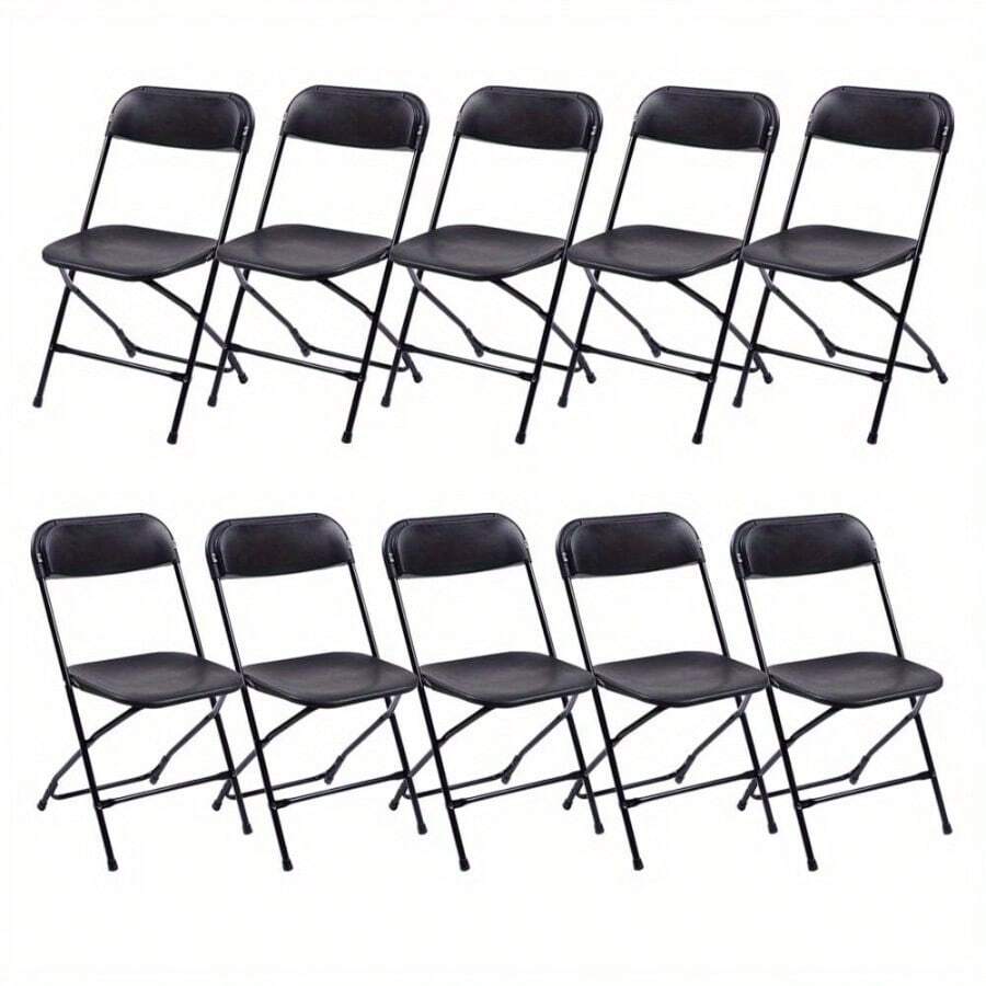 10-Pack Heavy-Duty Folding Chairs With Folding Mechanism - Extra Wide Seats (15.5x15.5in), 350lb Capacity - Lightweight Stackable Wedding, Party, Banquet, Event Chairs - Easy Storage For Home, Events, Rentals - White Plastic Chairs For Adults, Outdoor Seating, Simple Design, Sturdy Frame, Wedding Planners - Đen- - Xem 1