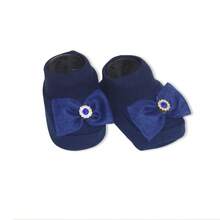 4 Piece Set Long Sleeve Bodysuit With Booties, Hairband And Ribbed Knit Pants / Baby Girl Set With Booties And Hair Bow In Navy Blue - 藏蓝色 - 查看 5
