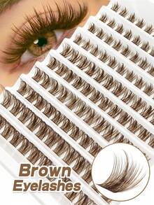 Rikuaild 120pcs D-Curl Brown Cartoon Eyelash Clusters, Lightweight Fluffy Brown Eyelash Clusters, Single Lash Natural Soft Fan-Shaped Eyelash DIY Colored Eyelashes - D - 查看 1