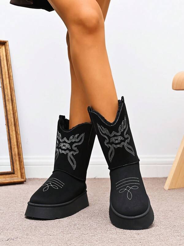 Women's Comfortable Winter Snow Boots, Warm Thermal Lined Ankle Boots, Thick Soles, Suitable For Outdoor Adventure, Winter Boots