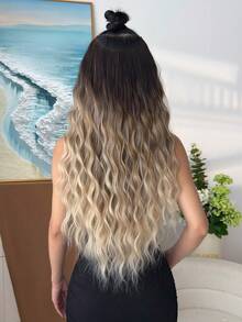 Tóc giả dài 24 inch, kiểu ombre chữ V, chất liệu sợi tổng hợp chịu nhiệt, phù hợp cho phụ nữ, bé gái, dự tiệc và sử dụng hàng ngày. - Màu nâu ombre - Xem 3