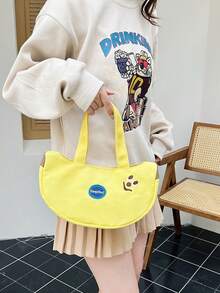 1 pièce Sac fourre-tout en canevas avec broderie de banane mignon et unique, sac à main pratique pour le bureau, les mamans, l'usage quotidien