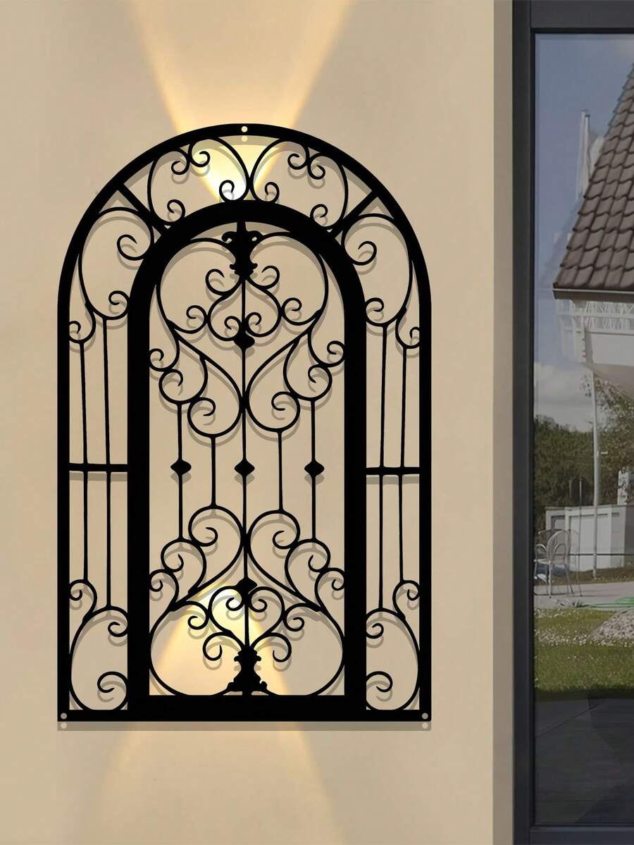 1 件复古拱形鸢尾花金属墙饰 - 适用于前门、窗台、庭院围栏复古风格室内/室外装饰 - 耐用的金属结构、流畅的线条设计，适合新年和圣诞节装饰