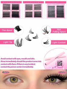 Juego de 800 pestañas postizas en racimo, incluye estilos mixtos de 30D/40D/60D/80D y 40D/60D/80D/100D, talla grande 720 pestañas naturales y esponjosas de 40D/80D, ligeras y cómodas, fáciles de aplicar, reutilizables y duraderas. El set incluye 1 pinza, 1 cepillo para pestañas y 1 adhesivo. Ideal para principiantes que quieran hacer extensiones de pestañas en casa u al aire libre, adecuado para maquillaje diario, fiestas, bodas, cosplay o viajes. - Negro - Ver 2