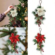 1pc, Artificial Christmas Teardrop Swag Wreath, Christmas Pine Cones Red Berries Swag Decoration Teardrop Swag Pendant For Wall Door Window, Christmas Wreaths, Christmas Decorations For Home, Christmas Wreaths For Front Door, Christmas Home Decor, Christmas Decorations Christmas Door Wreath, Christmas Garland, Seasonal Wall Hanging, Holiday Decorations, Classic Holiday Design