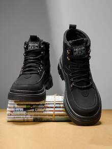 男士高帮休闲靴，新款秋/春绒面靴，黑色毛皮及踝靴，男鞋 - 黑色 - 查看 4