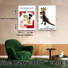 Framed 2Pcs Basquiat Wall Art Canvas Set Jean-Michel Basquiat Graffiti Style Painting Print Modern Abstract Street Art Picture Gallery Canvas Poster For Living Room Bedroom Office Décor 16x24Inch,23776599 - Màu Cam cháy - Xem 2