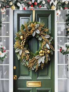 1 Stück Festlicher Goldener Weihnachtskranz, ein luxuriöser Kranz-Dekor mit zarten goldenen Beeren- und Blattdetails, ein auffallender Türhänger, geeignet für Haustüren, Veranda-Dekorationen und Party-Hintergründe, perfekt für Weihnachtsfeiern, Feiertage und winterliche Festlichkeiten (90x180cm).