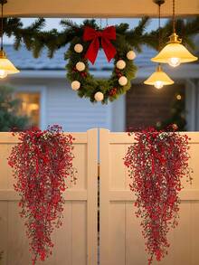 1pc Artificial Garland Durable Hanging Faux Greenery & Ivy With Vibrant Winter Colors For Christmas Thanksgiving Outdoor Indoor Home, Garden, Wedding, Farmhouse,Mantle & Table Centerpiece Decor