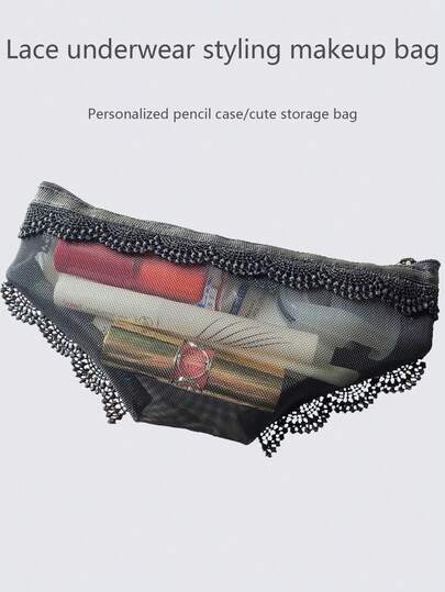 黑色小众个性化化妆包，独特造型收纳袋，便携式网状化妆品及文具整理袋 - 时尚女孩必备化妆旅行洗漱包，透明必备礼品收纳拉链配件美甲包，房间装饰，包袋，化妆包，梳妆台，旅行，化妆包，收纳袋，化妆包，旅行必备