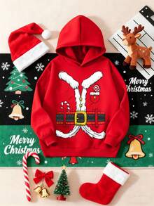 Christmas Teen Boy Fashion Creative Christmas Graphic Print Casual Versatile Sweatshirt, Suitable For Street, Outdoor, Holiday, Daily Wear - Red - View 2