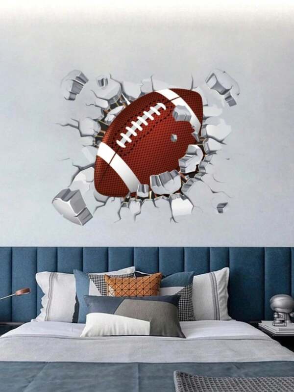 1pc Cartoon Basketball/Soccer/Rugby Pattern Wallpaper, PVC Self-Adhesive Removable Wall Decor Sticker, Suitable For Home Decor