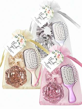 1 Set/6 Sets Cepillo de pelo chapado en oro rosa y plata, Scrunchie, Espejo chapado en rosa, incluye tarjeta y bolsa con cordón, adecuado para regalos de boda para novia y dama de honor, cumpleaños, Navidad, Año Nuevo, artículos esenciales de viaje, peinado, peluquería, cepillo de pelo, cepillo para alisar, cepillo de estilo, cepillo para pelo rizado, cepillo para el borde, peine, cepillo de pelo, set de cepillos de pelo, peine de pelo, peine para rizos, cepillo desenredante, cepillo de pelo para mujer, pelo, viaje, productos para el cabello, herramientas para el cabello, artículos para el cabello, barbero, accesorios de barbería, barbería, equipos de peluquería