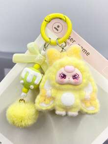 男女通用成人可爱大耳朵3D钥匙扣，迷你时尚多功能植绒外层实心塑料内层钥匙圈，可爱卡通包包/杯子/汽车挂件，日常/节日/生日礼物配饰