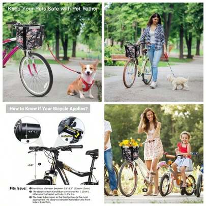 - Cesta para manubrio de bicicleta para perros, plegable, desmontable, de liberacin rpida, fcil de instalar, bolsa de ciclismo y picnic