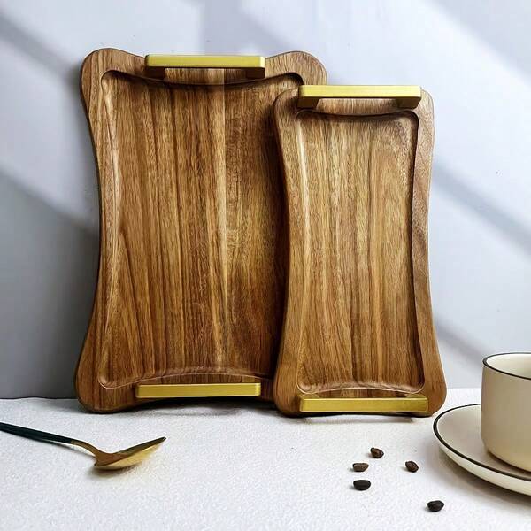 Bandeja de madera estilo granja - Bandeja con asa de metal, bandeja para el desayuno, disponible en 2 tamaños, bandeja para queso, adecuada para café y aperitivos, bandeja de servicio y exhibición, decoración de mesa de comedor, perfecta para la cocina, fiestas, restaurantes y el hogar