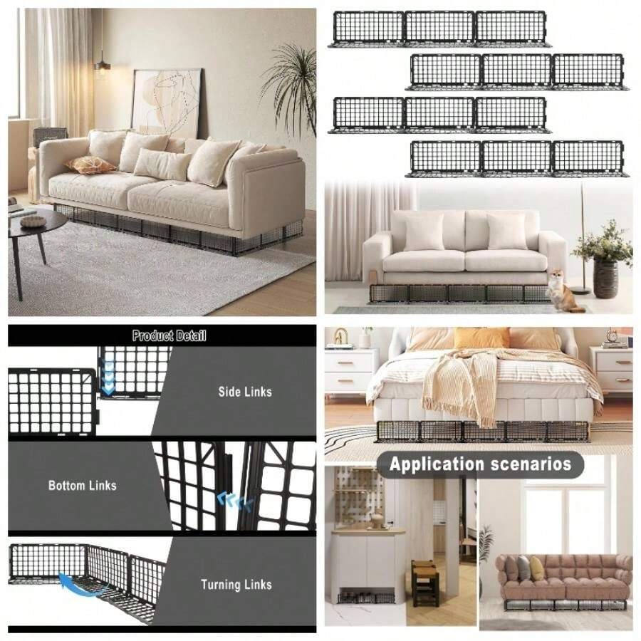 12 bloqueadores debajo del sof, 6. pulgadas de altox 14.5 pulgadas de largo, bloqueador debajo de la cama para mascotas, bloqueador de plstico negro debajo de los muebles para detener cosas - Negro - - Ver 1