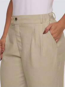 Women's High Waisted Elastic Waist Wide Leg Pants With Pockets Elegant Formal Wear - Màu be - Xem 5