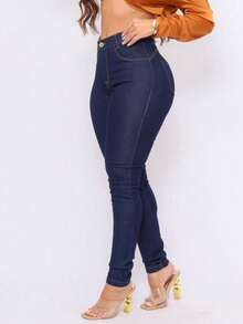 Women's Skinny High Waist Jeans With Lycra Basic Butt Lift Effect - Rửa tối - Xem 8