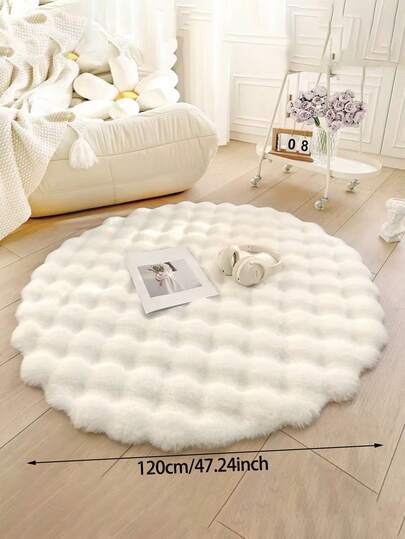 1 Stück weißer, einfacher, runder Plüschteppich, weich & bequem, maschinenwaschbar, geeignet für Flur, Küche, Waschraum, Badezimmer, Studentenwohnheim, Sofa, Schlafzimmer, Wohnzimmer, Waschtisch, Stuhl, runder Teppich, modisch & rund
