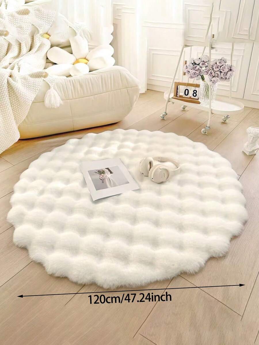 1 Stück weißer, einfacher, runder Plüschteppich, weich & bequem, maschinenwaschbar, geeignet für Flur, Küche, Waschraum, Badezimmer, Studentenwohnheim, Sofa, Schlafzimmer, Wohnzimmer, Waschtisch, Stuhl, runder Teppich, modisch & rund
