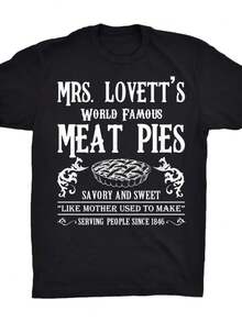Mrs. Lovett's World Famous Meat Pies T-Shirt On Black Or Gray - 100% Soft Premium Cotton T-Shirt - S - 黑色 - 查看 1