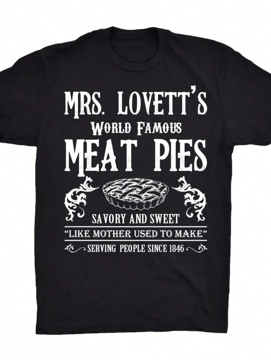 Mrs. Lovett's World Famous Meat Pies T-Shirt On Black Or Gray - 100% Soft Premium Cotton T-Shirt - S - 黑色 - 查看 1