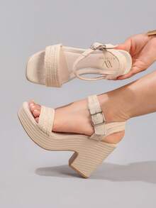 Hemp Rope Platform Thick Heel High Heel Open Toe Sandals, Elegant Waterproof Wedge Casual Slippers, Summer Holiday Fashion Women Shoes