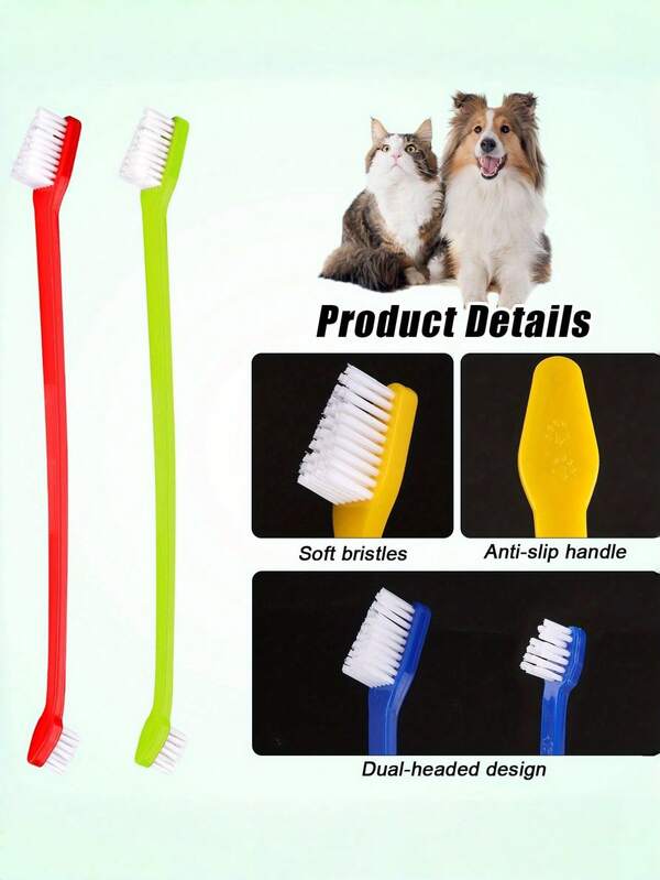 1/6/12 Packs Of Dual Headed Multi-Color Pet Toothbrush, Dual Headed Dog And Cat Toothbrush, Multifunctional Cat Toothbrush Cleaning Tool, Using Soft Ultra-Fine Fiber Bristles, Pet Tooth Protection Brush Set