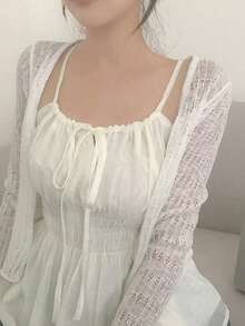 Women's Solid Color Bowknot Front Design Camisole, Fresh Style For Spring/Summer Casual White - White - View 6