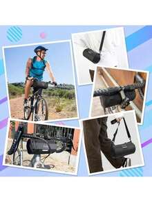 AUTOWT Bolsa para Manillar, 2.2 L Accesorios para Bicicletas Bolsas para Bicicletas Reflectante Cuadro de Bicicleta con Correa para el Hombro Correasíbles Cremallera Impermeable para Ciclismo - Negro-2L - Ver 12