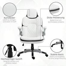 Ergonomischer Bürostuhl mit klappbare Armlehnen, Höhenverstellbarer Schreibtischstuhl mit Wippfunktion, dick gepolsterter Stuhl mit verstellbare gepolsterte Armlehne 69 x 67 x 113-121 cm-XY120564