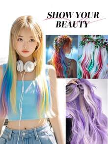 12 Pieces Colorful Long Straight Hair Dazzling Ladies Colored Hair Pieces For Weaving Headpieces Hair Braid Tool Length 50cm/20 Inches (With BB Clips) - 彩色 - 查看 6