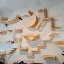 1 件木制猫墙架、猫梯、猫墙楼梯、猫吊床栖木、猫墙家具，最大承重 12 公斤（26 磅） - 杏色 - 查看 2