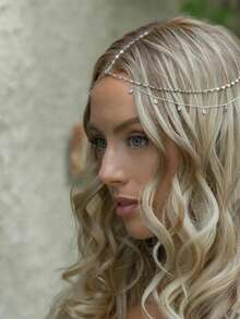 1 pieza Tocado nupcial de lujo, accesorio de cabello de estilo bohemio de moda, adecuado para tocado de boda, tocado dorado, accesorios para el cabello, joyería, suministros para estudiantes, joyería para mujer, novia - Multicolor - Ver 3