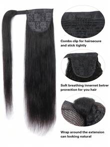 Straight Human Hair Wrap Around Ponytail Extensions Natural Black Ponytail 12-26 Inches Long Straight Clip In Human Hair Ponytail Extension For Women Daily Use - SNatural - View 7