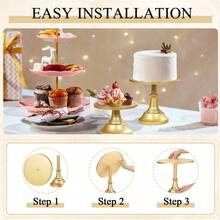 Gold Cake Stand Set Of 3 (8, 10 And 12 Inch Plates) For 6-10 Inch Cakes, Perfect Dessert Table Set, Cupcake And Cake Stand For Parties, Weddings - Gold - View 5