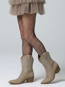 經典時尚刺繡圖案舒適短靴 - Taupe - 查看 1