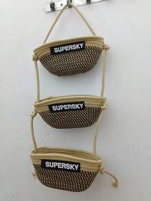 سلة تخزين مجدولة مثبتة على الحائط ثلاثية الطبقات، سلة منظم منزلي للأغراض المتنوعة والأشغال اليدوية والقرطاسية