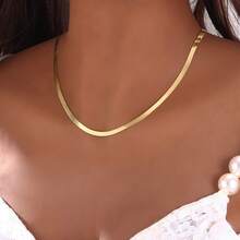 1 件时尚金色不锈钢项链，简约精致的链条，适合情侣、派对、节日、日常佩戴 - 金黃色 - 查看 4