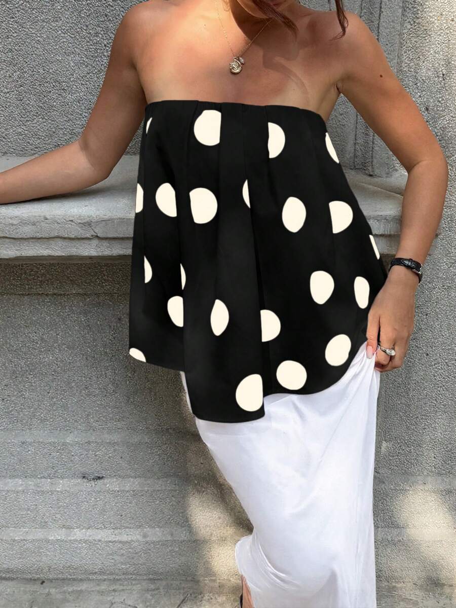 GLOpass Polka Dot Loose Fit Camisole Top, Sexy & Elegant For Daily Wear And Gatherings Black Summer - Black - View 1